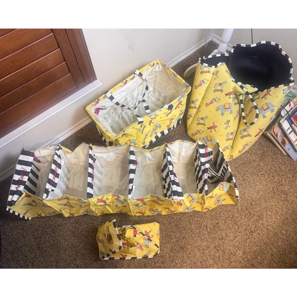 Buckhead Betties 4pc Kids Organizer Set Yellow Circus Print Days of Week Bins